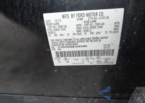 2014 Ford Explorer Xlt из США, поврежденный, VIN 1FM5K8D86EGA83989